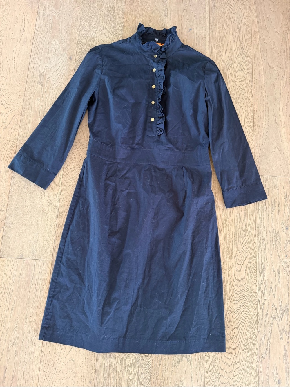 Tory Burch Navy Blue Cotton Ruffled Button-Front Sleeveless A-Line Dress Size 8